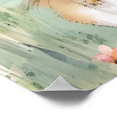 キュートバニーラビットパステルウォーターカラー春の花 ポスター (角)