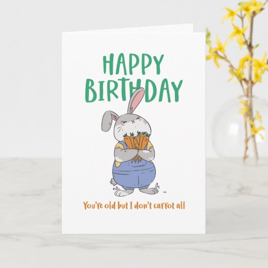 キュートバニーラビットプリンあなたはオールドおもしろい誕生日 カード (黄色い花)