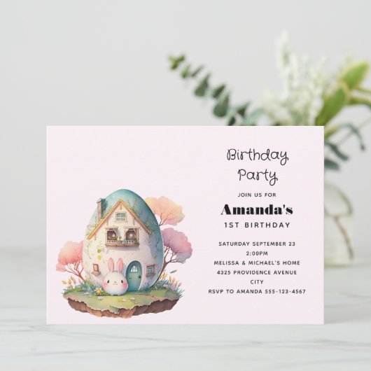 キュートバニーラビット日本のかわいいスタイル誕生日 招待状 (スタンド正面)