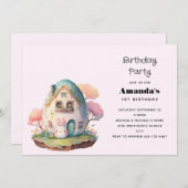 キュートバニーラビット日本のかわいいスタイル誕生日 招待状 (正面/裏面)