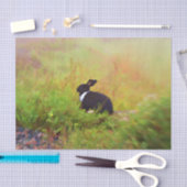 キュートバニーラビット白黒グリーンウッドランドアート 薄葉紙 (クラフト)