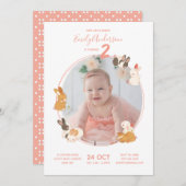 キュートバニーラビット誕生日ベビーシャワー招待状 招待状 (正面/裏面)