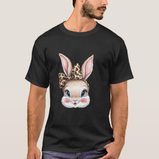 キュートバニーラビット顔レオパードコケットボーガールズ Tシャツ