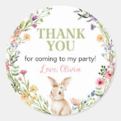 キュートバニーワイルドフラワーガール誕生日 ラウンドシール (正面)