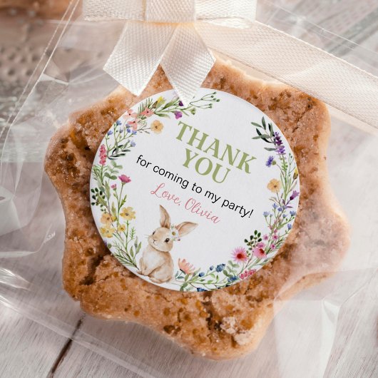 キュートバニーワイルドフラワーガール誕生日 ラウンドシール