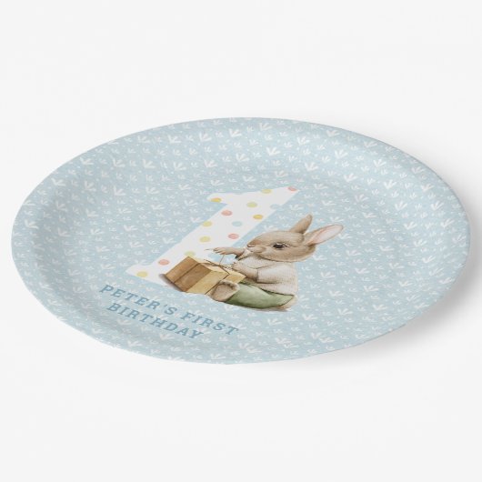 キュートバニー初誕生日 ペーパープレート (アングル)