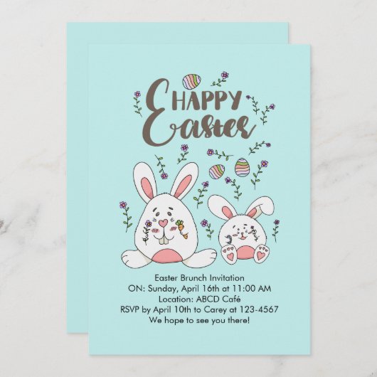 キュートバニー春フラワーイースターブランチ 招待状 (正面/裏面)
