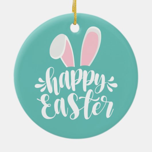 キュートバニー耳ハッピーイースター |セラミックオーナメント セラミックオーナメント (裏面)