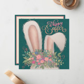 キュートバニー耳フローライースタースクエアカスタム ノートカード (正面/裏面インサイチュ)