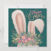 キュートバニー耳フローライースタースクエアカスタム ノートカード (正面)