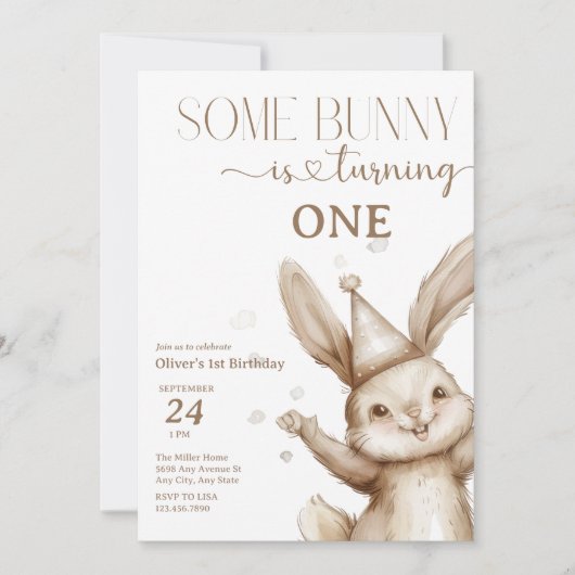 キュートバニー誕生日 招待状 (正面)