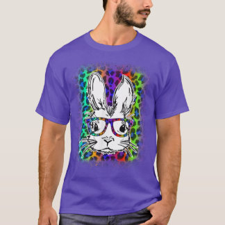 キュートバニー顔レインボーヒョウ漂白ハッピーエース Tシャツ