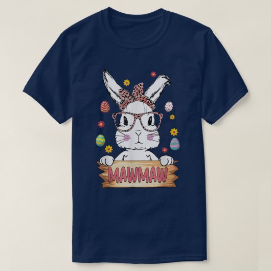 キュートバニー顔レオパード印刷グラスモーマウイースト Tシャツ (デザイン正面)