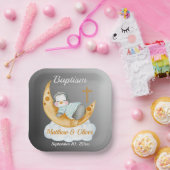 キュートバプテスマベビーペンギン&ムーン ペーパープレート (パーティー)