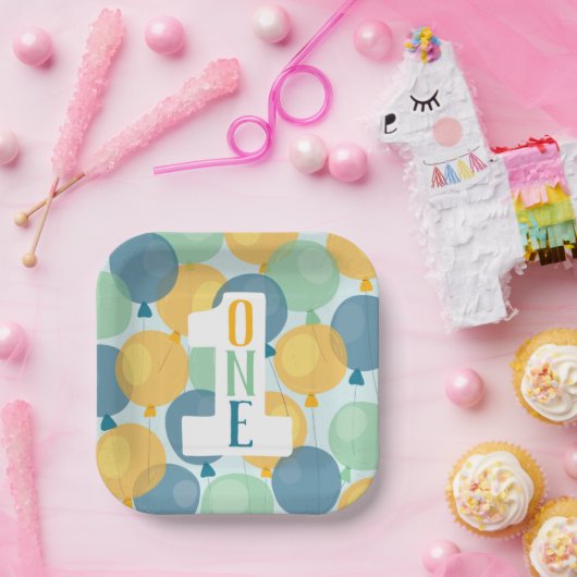 キュートバルーンファースト誕生日紙プレート ペーパープレート (パーティー)