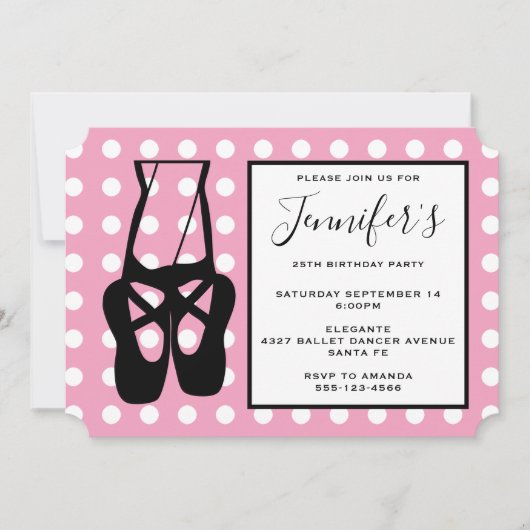 キュートバレエダンサーレッグ&スリッパ誕生日 招待状 (正面)