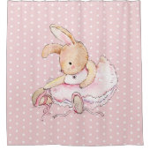 キュートバレリナバニーラビットピンクホワイト水玉模様 シャワーカーテン (正面)