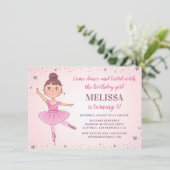 キュートバレリナピンクシルバースターズガール誕生日 招待状 (スタンド正面)