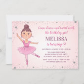 キュートバレリナピンクシルバースターズガール誕生日 招待状 (正面)