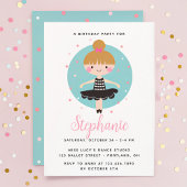 キュートバレリーナインブラックドレス子供の誕生日パーティー 招待状