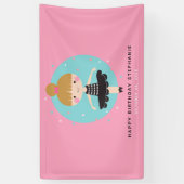 キュートバレリーナインブラックドレス子供の誕生日パーティー 横断幕 (縦)