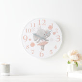キュートバレリーナエレファントインコーラルアンドグレー ラージ壁時計 (ホーム)