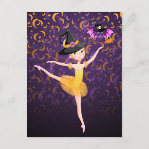 キュートバレリーナハロウィーンこうもり&モーオンズバレエ ポストカード