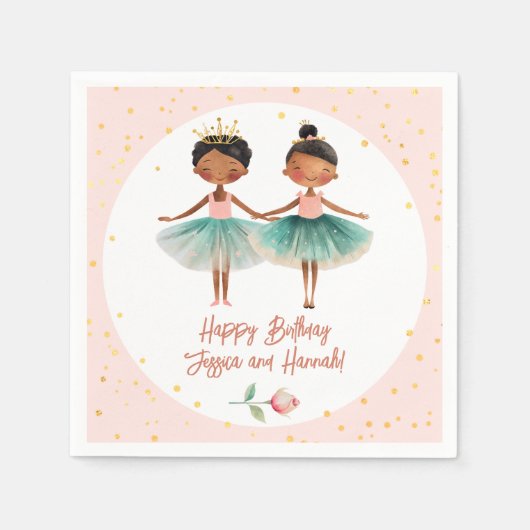 キュートバレリーナバレエピンクダブル誕生日 スタンダードカクテルナプキン (正面)