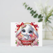 キュートバレンタインズバニーポストホリデーカード シーズンポストカード (スタンド正面)