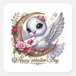 キュートバレンタインデイドーヴフラットホリデーカード スクエアシール