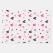 キュートバレンタインデーピンクブルーハート鉛筆ドードル ラッピングペーパーシート (正面3)