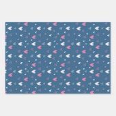 キュートバレンタインデーピンクブルーハート鉛筆ドードル ラッピングペーパーシート (正面2)