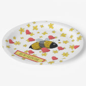 キュートバレンタイン（昆虫）マルハナバチデイジーピンクハート ペーパープレート (アングル)