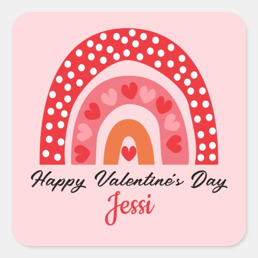キュートバレンティンレインボーパーソナライズされたスクエアステッキ スクエアシール (正面)