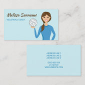 キュートバレーボールコーチガールイラストレーションブルー 名刺 (正面/裏面)