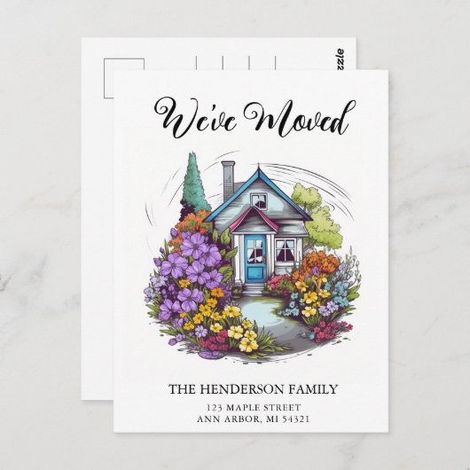 キュートバンガローハウスニューホームムービングアナウンス ポストカード (正面/裏面)