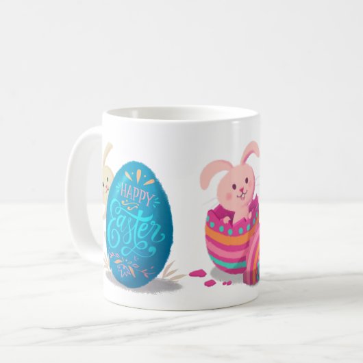 キュートバンニーハッピーイースターラップのまわりに コーヒーマグカップ (正面左)