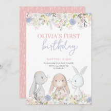 キュートバンニー誕生日招待状