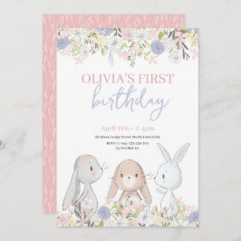 キュートバンニー誕生日招待状 招待状