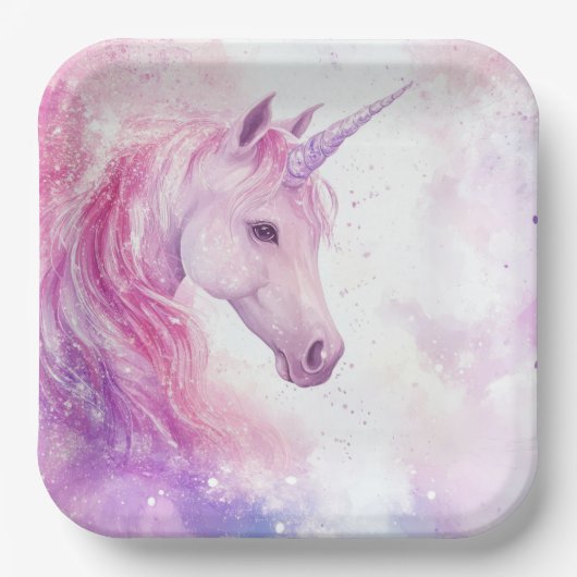 キュートバースデーパーティーユニコーン紙プレート ペーパープレート (正面)