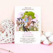 キュートバースデーファームアニマルズ女性のカーボーイ納屋周囲の庭 招待状