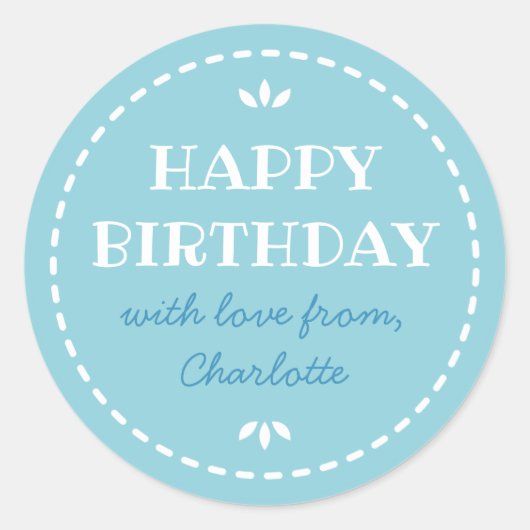 キュートバースデーブルー名前をカスタムする ラウンドシール (正面)