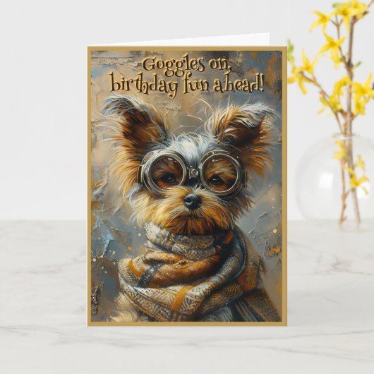 キュートバースデーヨークシャーテリアー名前をカスタムする163 カード (黄色い花)