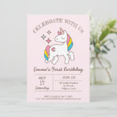 キュートバースデーレインボーユニコーンパーティの招待状 招待状 (スタンド正面)