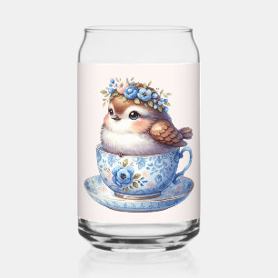 キュートバードインフローラティーカップコテージコアート ガラス缶