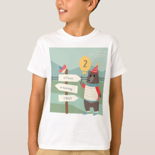 キュートバードベアマイルストーンマウンテンアニー誕生日 Tシャツ