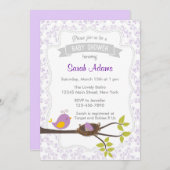 キュートバードベビーシャワー招待状パステルパープル 招待状 (正面/裏面)