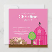 キュートバーンヤードファームアニマルズ誕生日パーティー招待状 招待状 (正面)