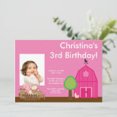 キュートバーンヤードファームアニマルズ誕生日写真招待状 招待状 (スタンド正面)