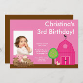 キュートバーンヤードファームアニマルズ誕生日写真招待状 招待状 (正面/裏面)